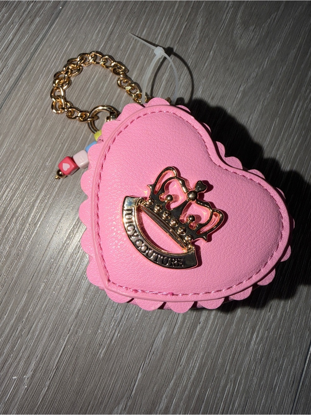 Juicy Couture Pink Heart Key & Coin Pouch with Gold Crown Accent